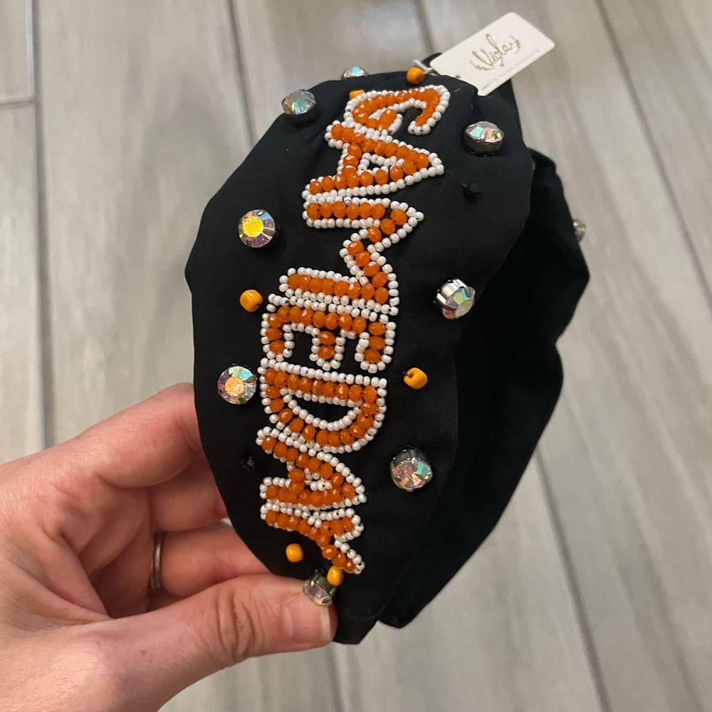 Black and Orange Beaded Gameday Headband